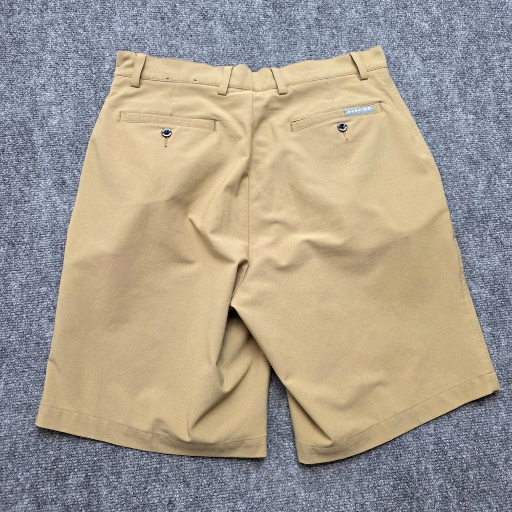 Dunning Golf Shorts Men 32 Khaki Tan Flat Front Performance Stretch Casual Chino